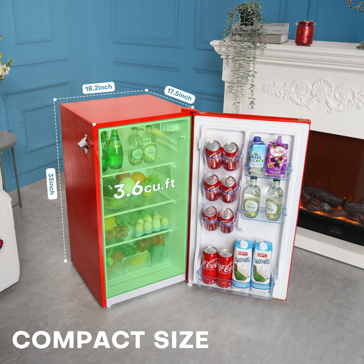 Upstreman 4.5 Cu Ft Retro Compact Refrigerator, Mini Fridge  with Freezer for Bedroom, Adjustable Thermostat, Side Bottle Opener, Small  Fridge for Office, Bedroom, Dorm, Bar, Red-CR45 : Appliances