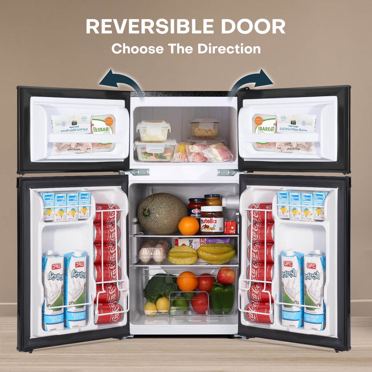 Mini Fridge with Refrigerator, Freezer, and Reversible Door Black