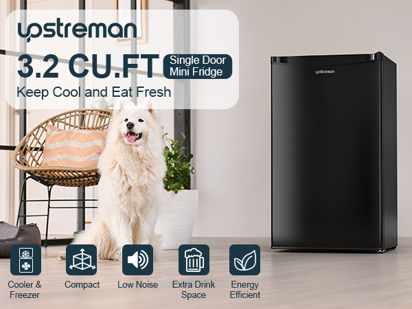 Black-BR321 Mini Refrigerator with Freezer - Upstreman 3.2 Cu.Ft Single  Door