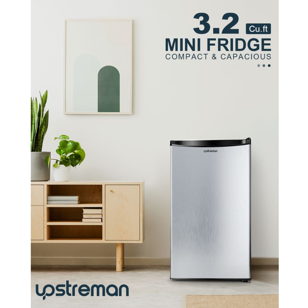 Upstreman 1.7 Cu.Ft Mini Fridge with Freezer, Adjustable Thermostat, Energy Saving, Low Noise, Single Door Compact Refrigerator for Dorm, Office, Bedr