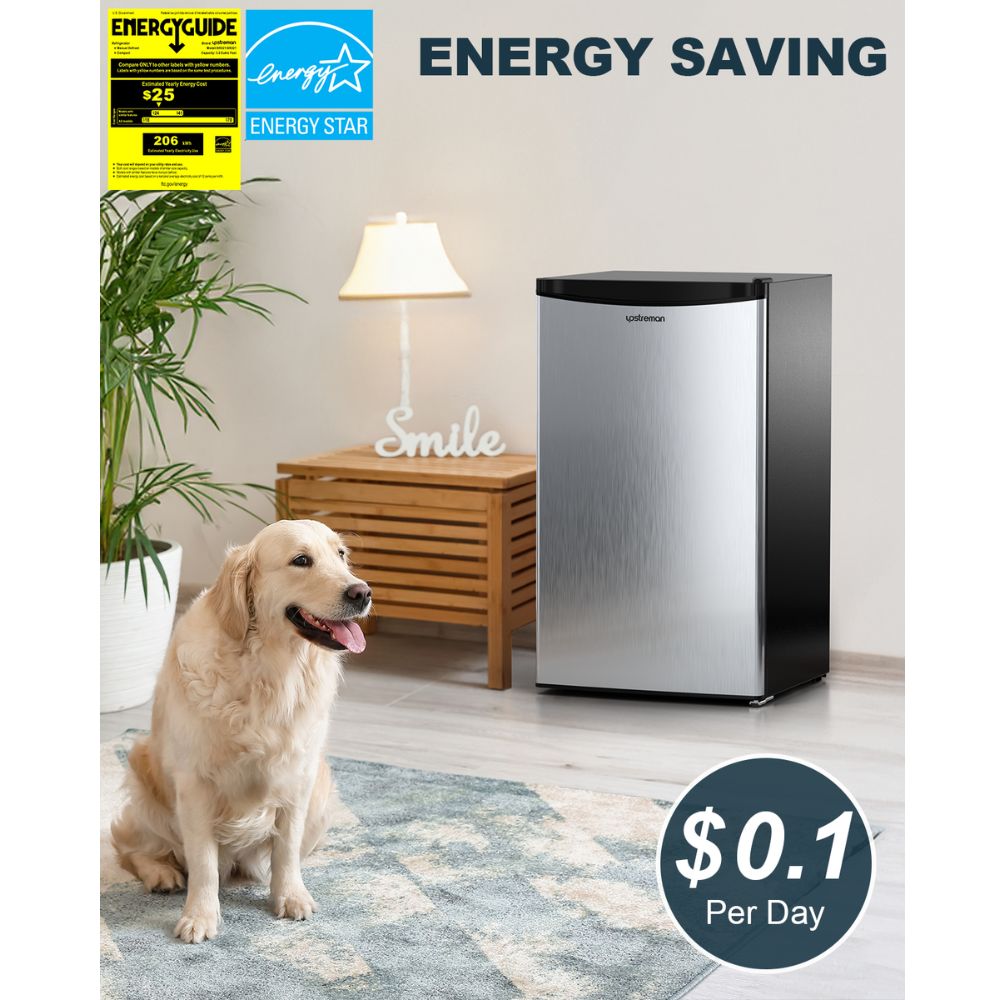 3.2 Cu.Ft Single Door Mini Fridge, Stainless, Energy-efficient 